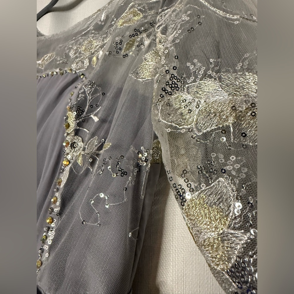 Dori Squeen Dove Grey Sequin Rhinestone Formal Dress - Picture 7 of 13